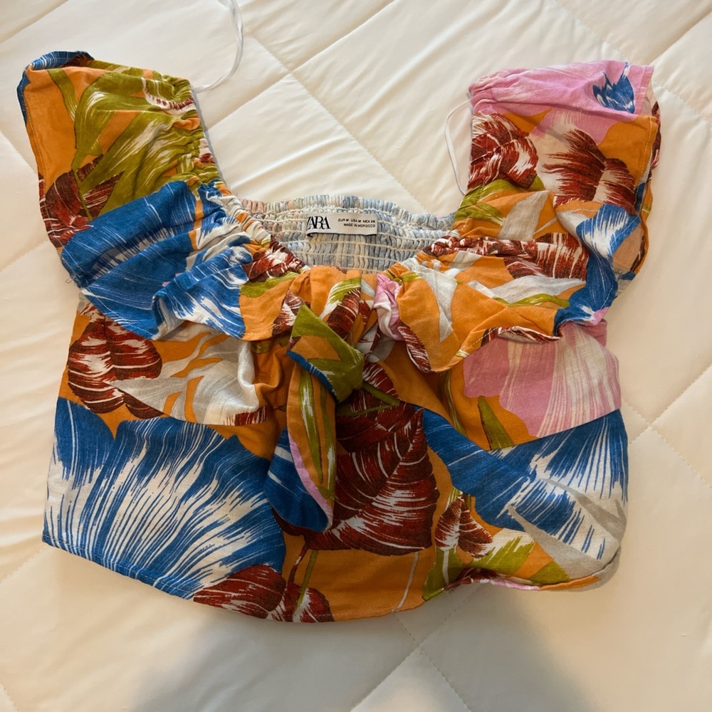 Zara Colorful Floral Off-Shoulder Top